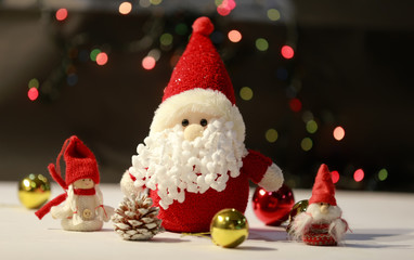 Santa Claus and lights in the background