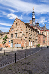 Brussels, Belgium. Riches Claires Street and Notre Dame aux Riches-Claires Church