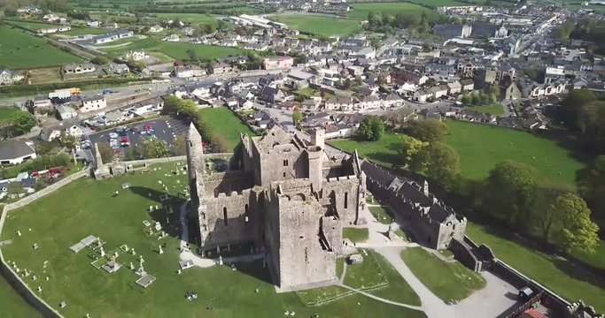 Aerial view of the Rock of Cashel. Cashel, Ireland. April 2019