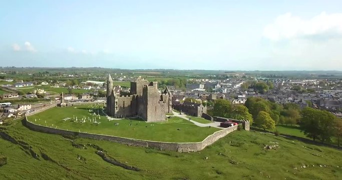 Aerial view of the Rock of Cashel. Cashel, Ireland. April 2019