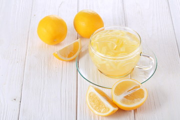 Lemon juice in a transparent cup