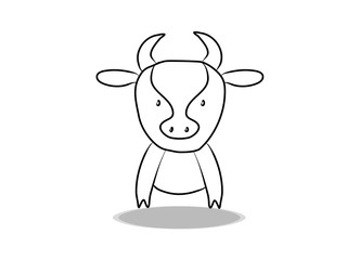 Cow icon vector, hand drawing. Illustration of bull, contour of symbol black