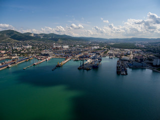 Fototapeta premium Top view of the bay Tsemess. Mol - building to stop the waves.