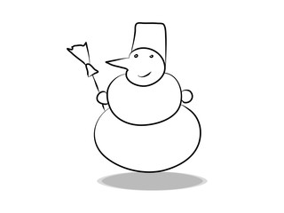 Snowman icon vector, hand drawing. Illustration of winter, contour of symbol black
