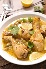 chicken leg stew with olive, lemon and coriander