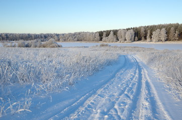 Fototapeta na wymiar winter landscape with river and trees