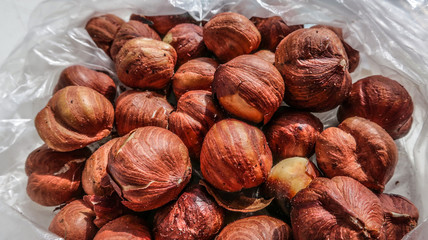 Hazelnuts close up in sun light healthy snack nutrition food 