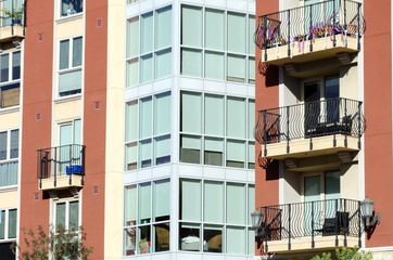 Exterior details of condo building in Little Italy neighborhood