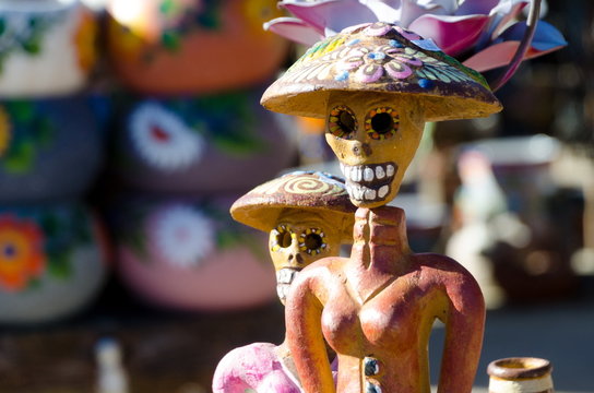 Day of the Dead figurines in a marketplace in Old Town, San Diego