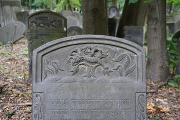 Alter jüdischer Grabstein mit Vogelornament