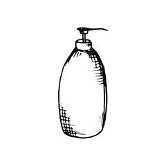Bottle for liquid soap or lotion. Sketch. Vector. Isolated on a white background. Decor element.