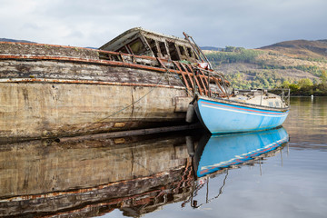 Old shipwreck at Loch Ness near Fort Augustus