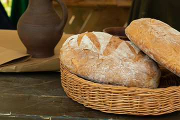 Traditional white bread baked by hand. natural homemade eco product