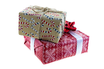 gift present festive set box surprise red paper craft white isolated background
