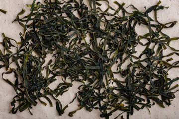 Dry Sakhalin laminaria strings, top view