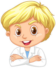 Boy in science gown on white background