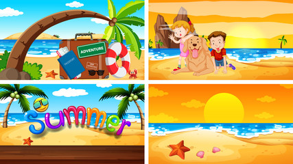 Four background scenes with summer theme