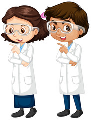 Fototapeta premium Boy and girl in science gown standing