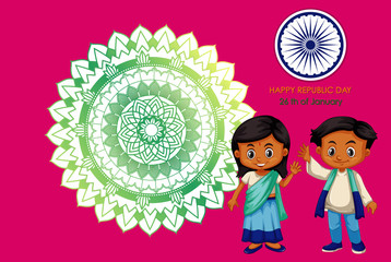 Happy Republic day poster design with two children