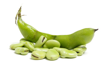 Broad beans on white background