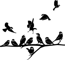 Sparrow silhouette illustration bird different pose set © meng u ma