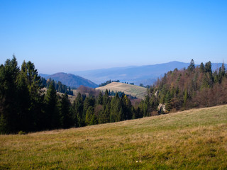 Mount Beresnik in Pieniny Mountains in autumn. View from near Rozdziela Pass.