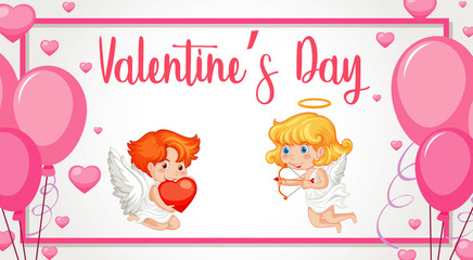 Valentine theme with cupids and pink balloons