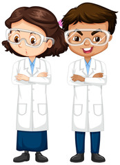 Fototapeta premium Boy and girl in science gown on isolated background