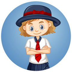 Girl in uniform on round background