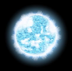 Planet with blue bright light in the space
