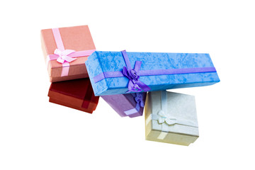 set festive gift box valentine day blue long box red square white background