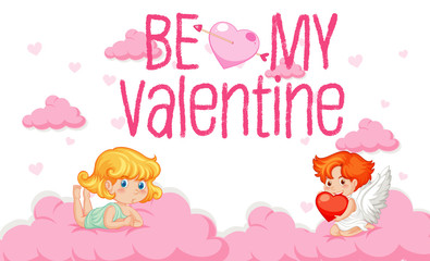 Valentine theme with cupid flying in the sky