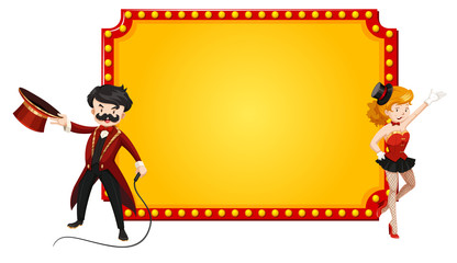 Sign template with man and woman from circus show