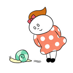 カタツムリを見る女の子