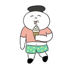ソフトクリームを食べる