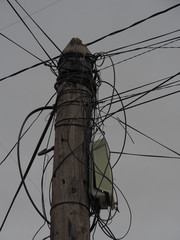 An example of the Georgian energy network, photographed in the city Stepantsminda in December 2019.