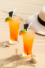 Tropical summer drink on the beach