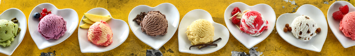 Wide panorama banner with assorted ice-cream