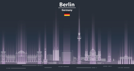 Berlin cityscape at night line art style vector illustration. Detailed skyline poster © brichuas