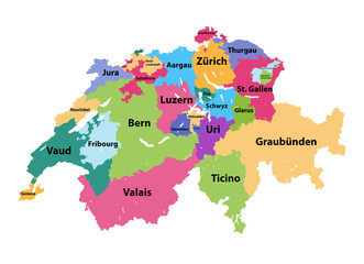Switzerland colored by cantons vector map