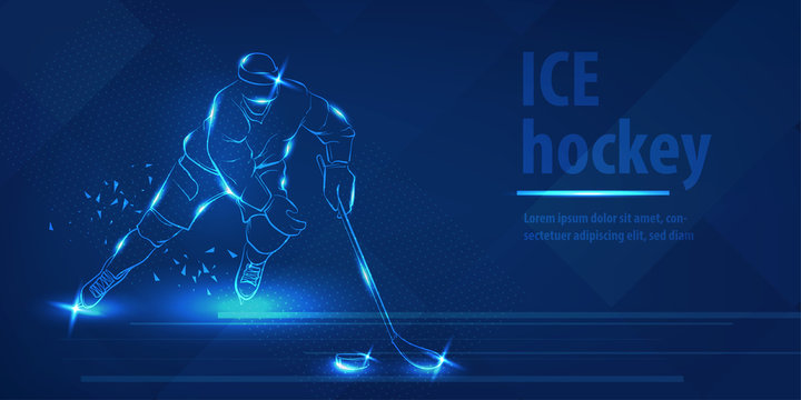 Hockey player on ice with stick shot the puck