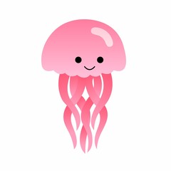 Illustration of Pink Jellyfish With A Smile With Smile Cartoon, Cute Funny Character, Flat Design