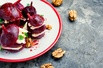 Appetizer of beetroot with cheese