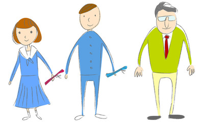 卒業式　卒業証書を手にした生徒と教師