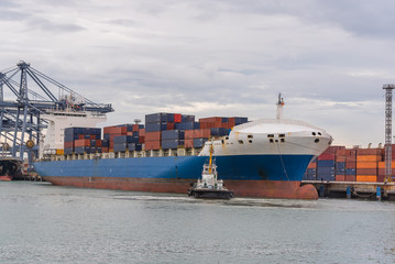 Fototapeta premium Logistic import export cargo ship transportation harbour terminal, sea transport for international trade.