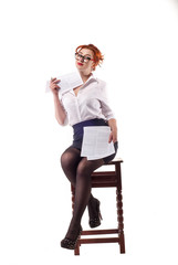 girl sexy secretary white background