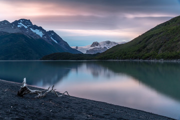 Glacier Dickson and Lago Dickson at Campsite Dickson while hiking the O