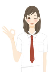 夏服　案内をする女子　学生　高校生　中学生　私立