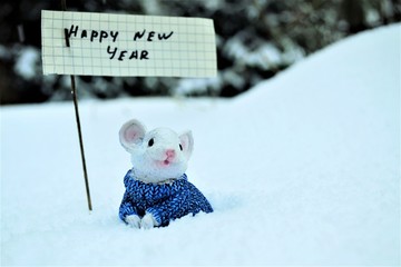 mouse in the snow with a poster