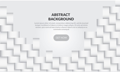 3D Abstract white geometric  shape with gray and white cubes.Brick wall squares texture. Panoramic Solid Surface background.Creative design minimal modern wallpaper and banner . Vector Illustr